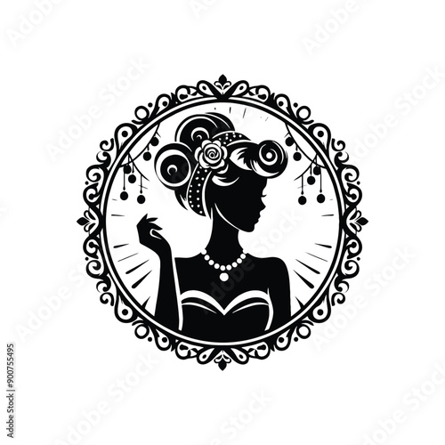 woman wearing retro fashion pin up girl look with a sweetheart neckline and victory rolls