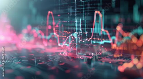 Digital Stock Market Graph With Pink and Blue Lines