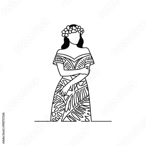 woman wear traditional fashion Polynesian muumuu with tropical patterns photo