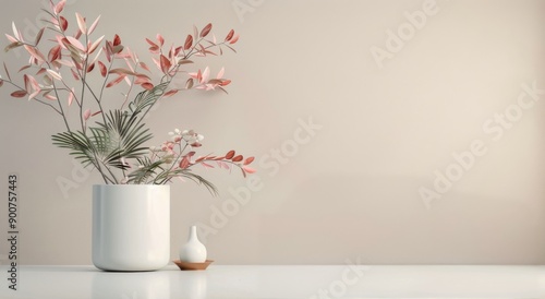 Pink Flowers in White Pot