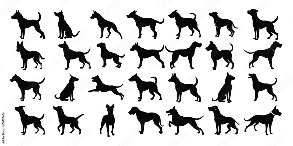 A Set of Dog Silhouettes in Different Actions A Set of Dog Silhouettes in Different Actions