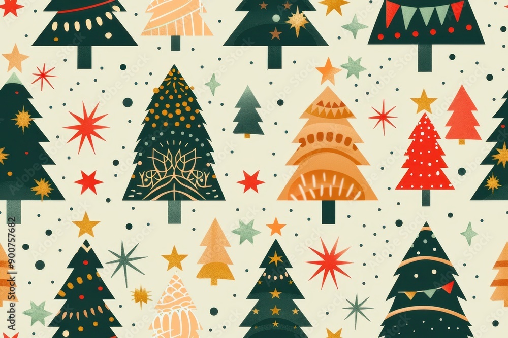 Geometric Christmas tree pattern made of simple shapes and stars on a light green background Geometric Christmas tree pattern made of simple shapes and stars on a light green background