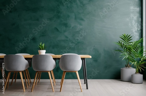 Modern Dining Room With Green Wall