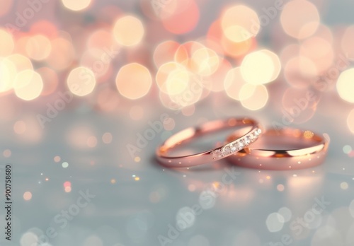 Wedding Bands on Table With Bokeh
