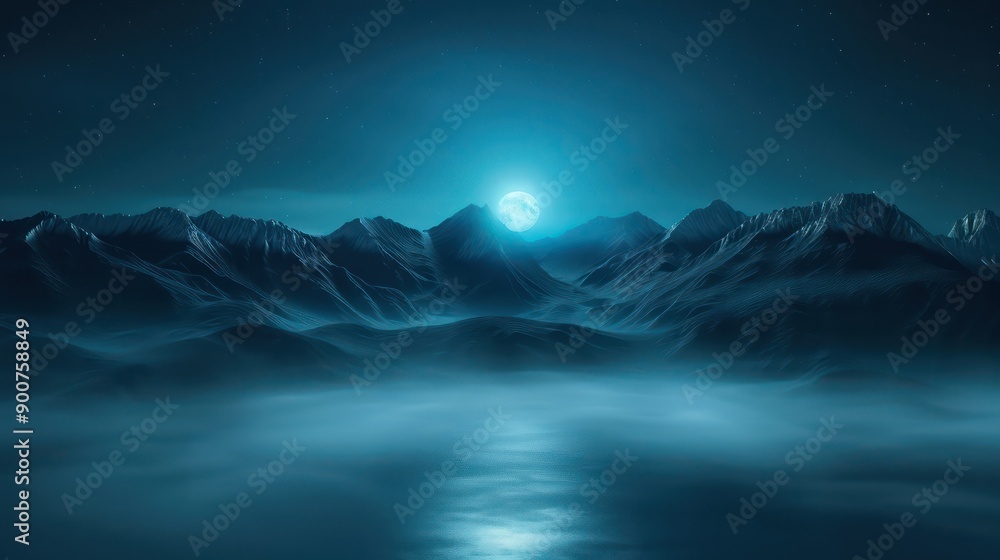 A beautiful night sky with a full moon and mountains in the background. The sky is dark and the moon is bright, creating a serene and peaceful atmosphere A beautiful night sky with a full moon and mountains in the background. The sky is dark and the moon is bright, creating a serene and peaceful atmosphere