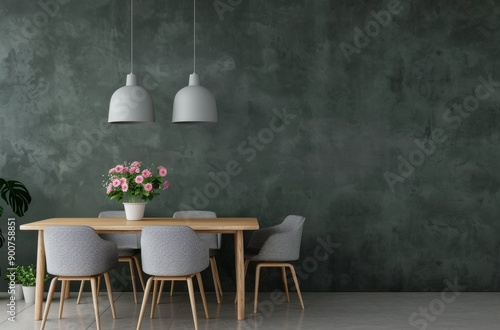 Modern Dining Room With Green Wall