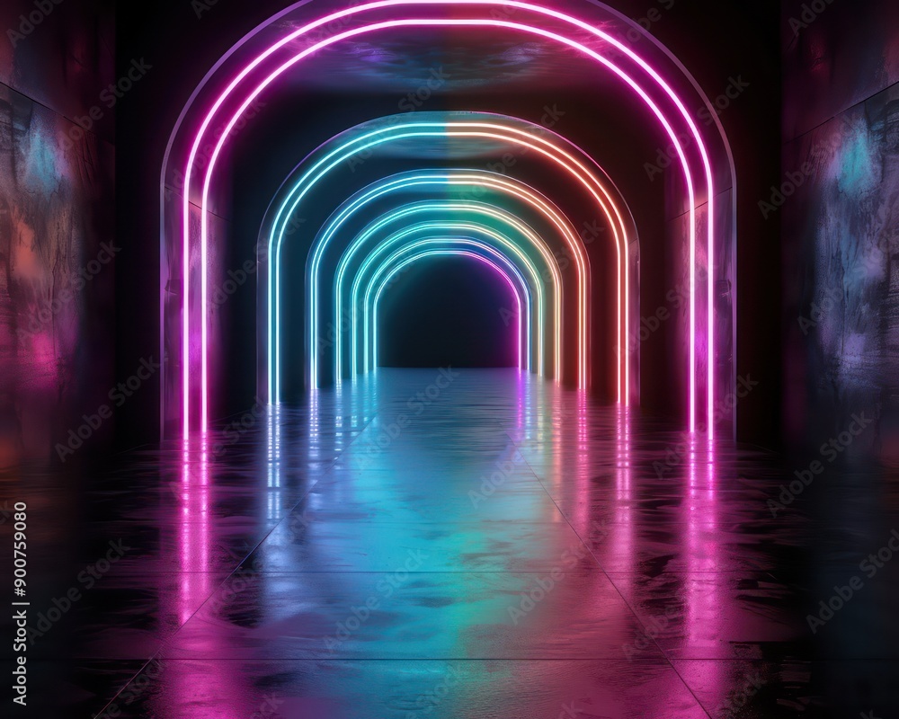 A neon tunnel with neon lights that are in different colors A neon tunnel with neon lights that are in different colors