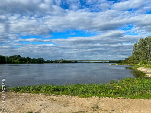 The Vistula River in the Chelmno area in Poland. View of the bridge on road no. 91 photo