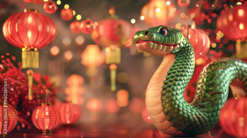 Festive Snake and Lanterns in Chinese Celebration Festive Snake and Lanterns in Chinese Celebration