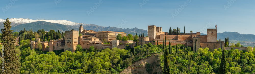 Historic Alhambra palace at sunny day in Granada, Andalusia, Spain