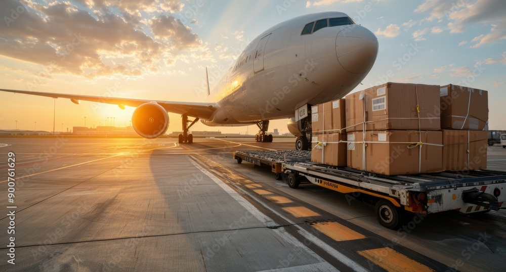 Airplane Loading Cargo at Sunset Airplane Loading Cargo at Sunset