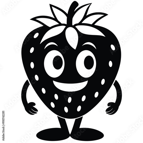 funny Strawberry cartoon character, vector silhouette, isolate white background. 