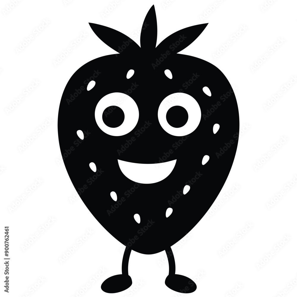 Fototapeta premium funny Strawberry cartoon character, vector silhouette, isolate white background. 