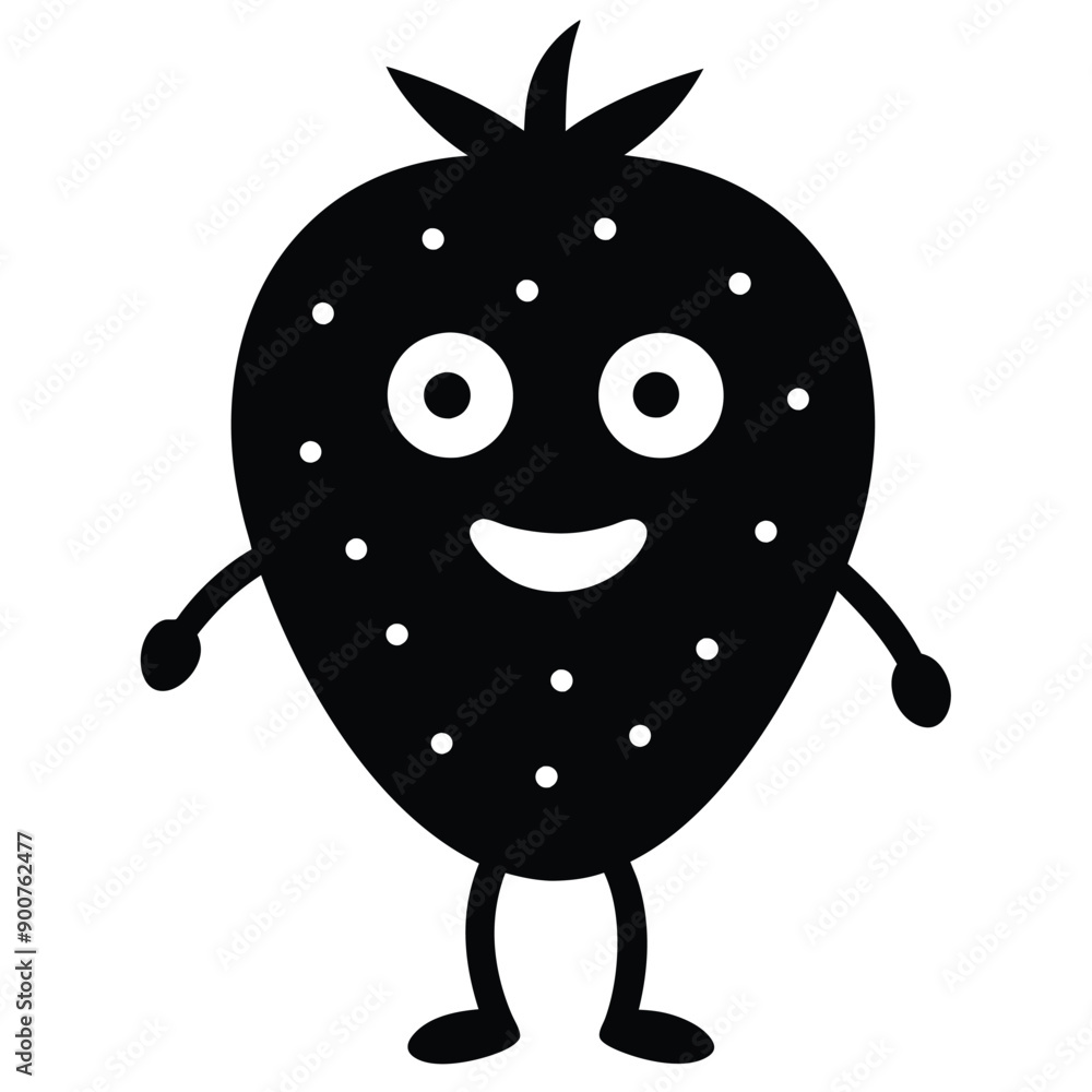 Fototapeta premium funny Strawberry cartoon character, vector silhouette, isolate white background. 