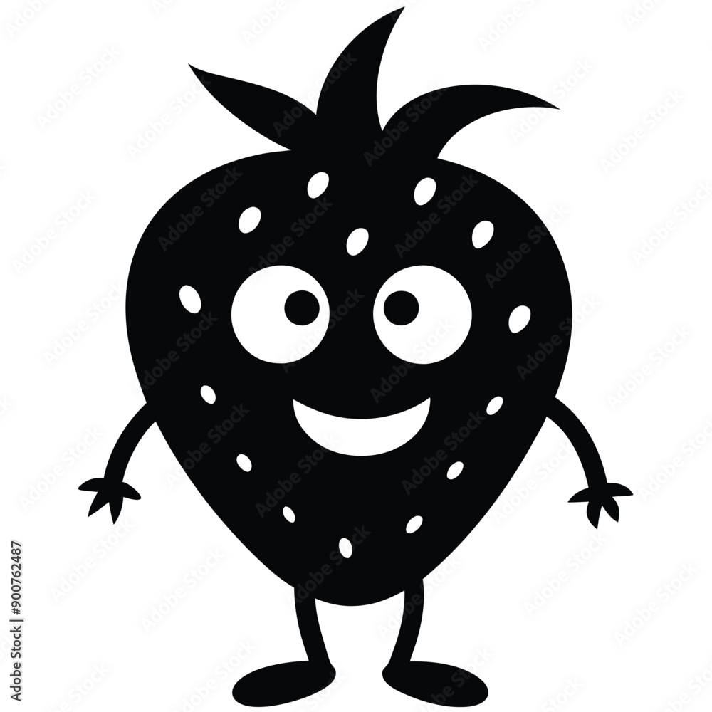 Fototapeta premium funny Strawberry cartoon character, vector silhouette, isolate white background. 