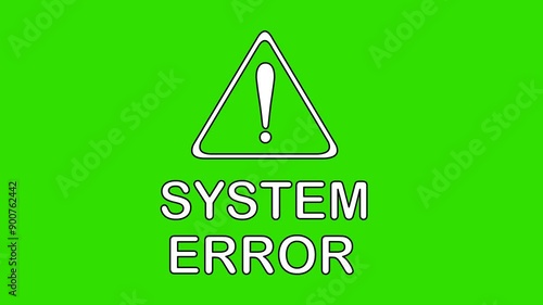 video animation drawing icon system error message, drawn in black and white color. On a green chroma key background  photo