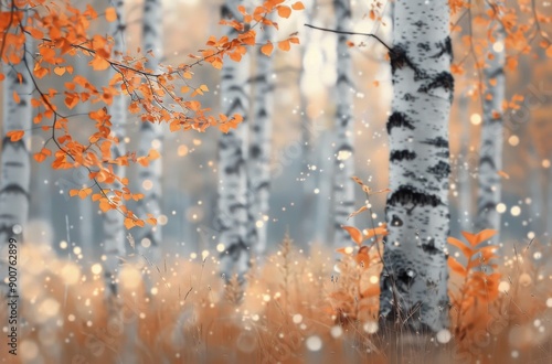 Birch Trees in Autumn Fog