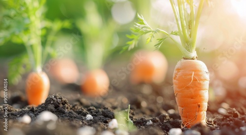 Carrot Growing in Garden Soil