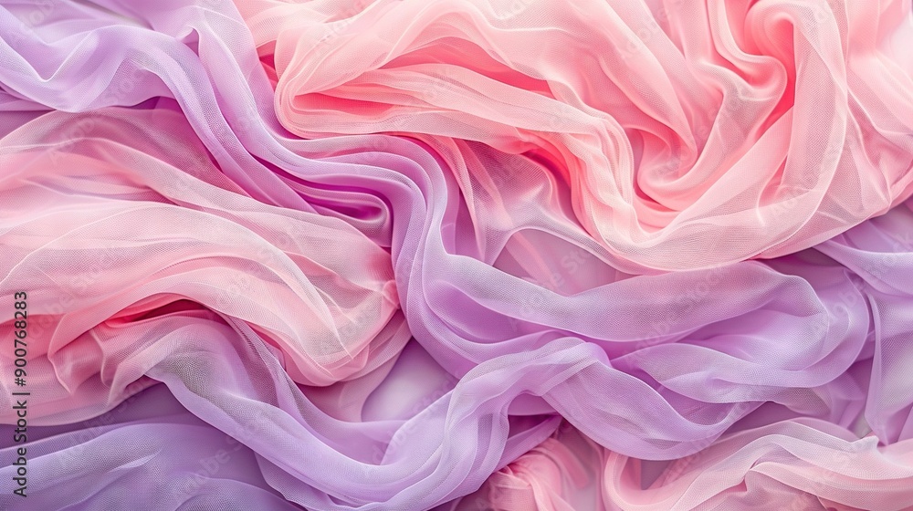 Obraz premium A close-up of a blend of pink, purple, and white fabrics featuring a wavy pattern on the upper layer