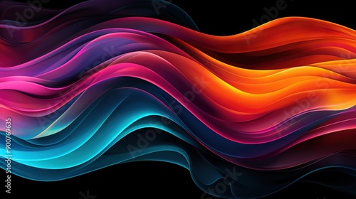   A colorful waved background on black with hues of orange, red, blue, and pink © Sonya