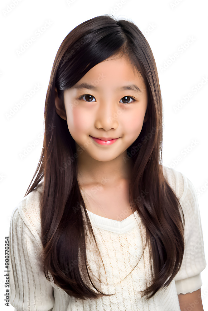 Portrait of a girl with straight dark hair, wearing a white sweater. Portrait of a girl with straight dark hair, wearing a white sweater.