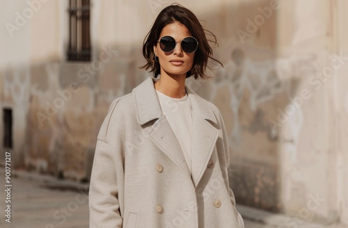 Woman in Beige Trench Coat on a City Street