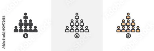 Ponzi scheme colored icon set