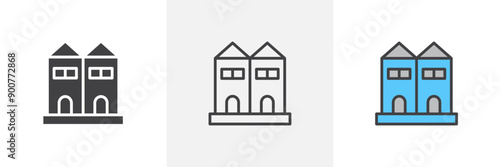 Terraced Houses colored icon set
