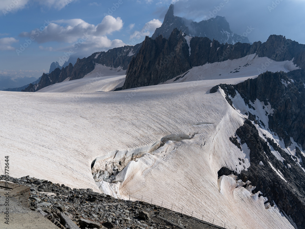 Amazing landscape to the glaciers of the Mont Blanc during summer time ...