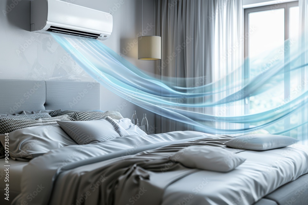 Fototapeta premium a bedroom with a bed and air conditioner