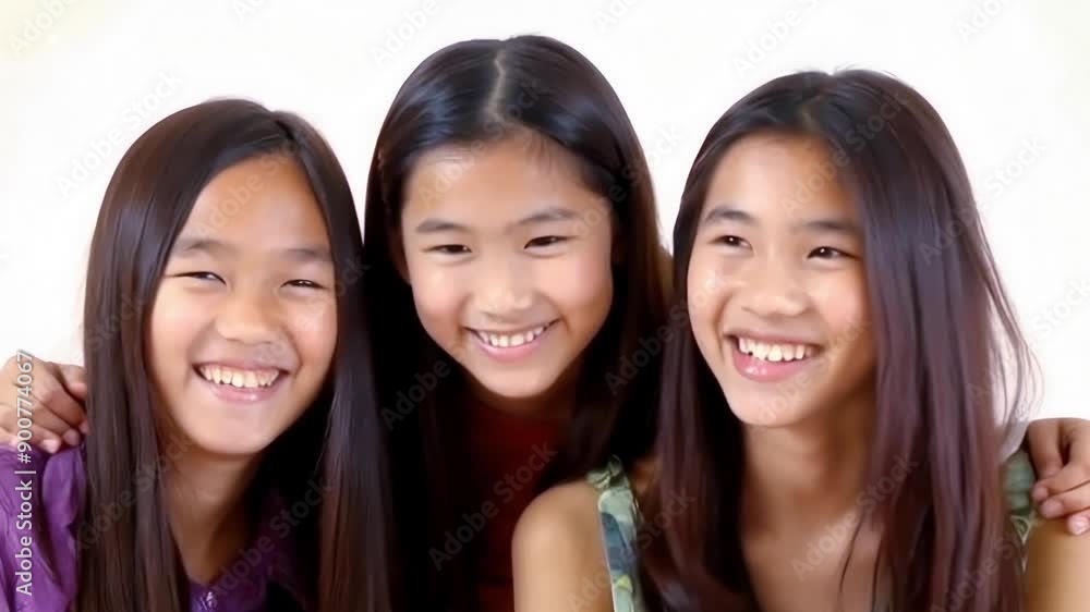 portrait of three smiling asian young women portrait of three smiling asian young women