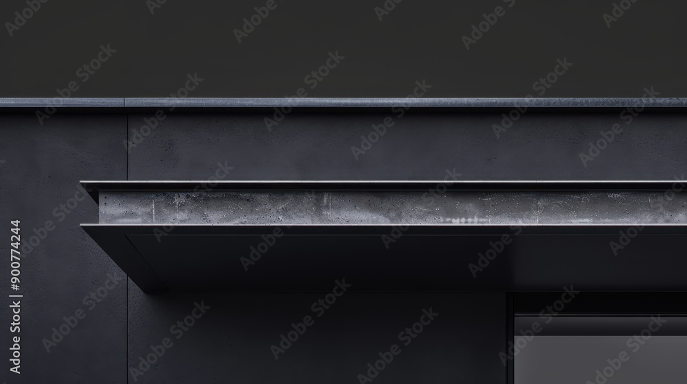 a black wall with a black shelf and a black window a black wall with a black shelf and a black window