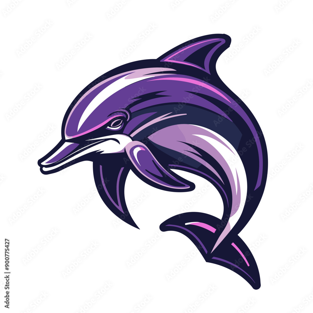 Dolphin vector mascot logo design with modern illustration concept style for badge, emblem and tshirt printing. Dolphin sticker. Dolphin illustration for sport and esport team logotype Dolphin vector mascot logo design with modern illustration concept style for badge, emblem and tshirt printing. Dolphin sticker. Dolphin illustration for sport and esport team logotype