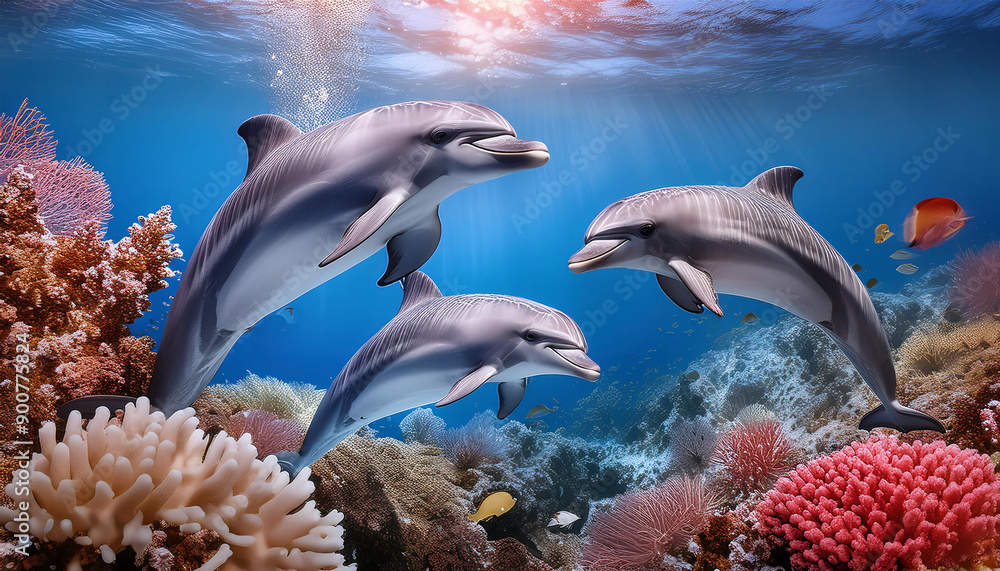 Fototapeta premium Underwater dolphins swimming