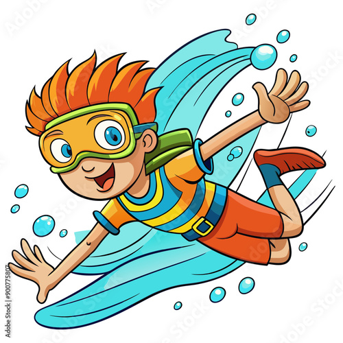 diving boy cartoon vector art