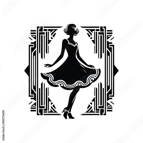 woman wearing retro fashion swing dance dress with a twirly skirt and Mary Jane shoes