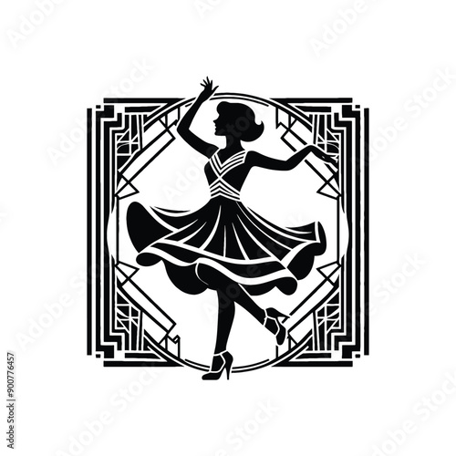 woman wearing retro fashion swing dance dress with a twirly skirt and Mary Jane shoes