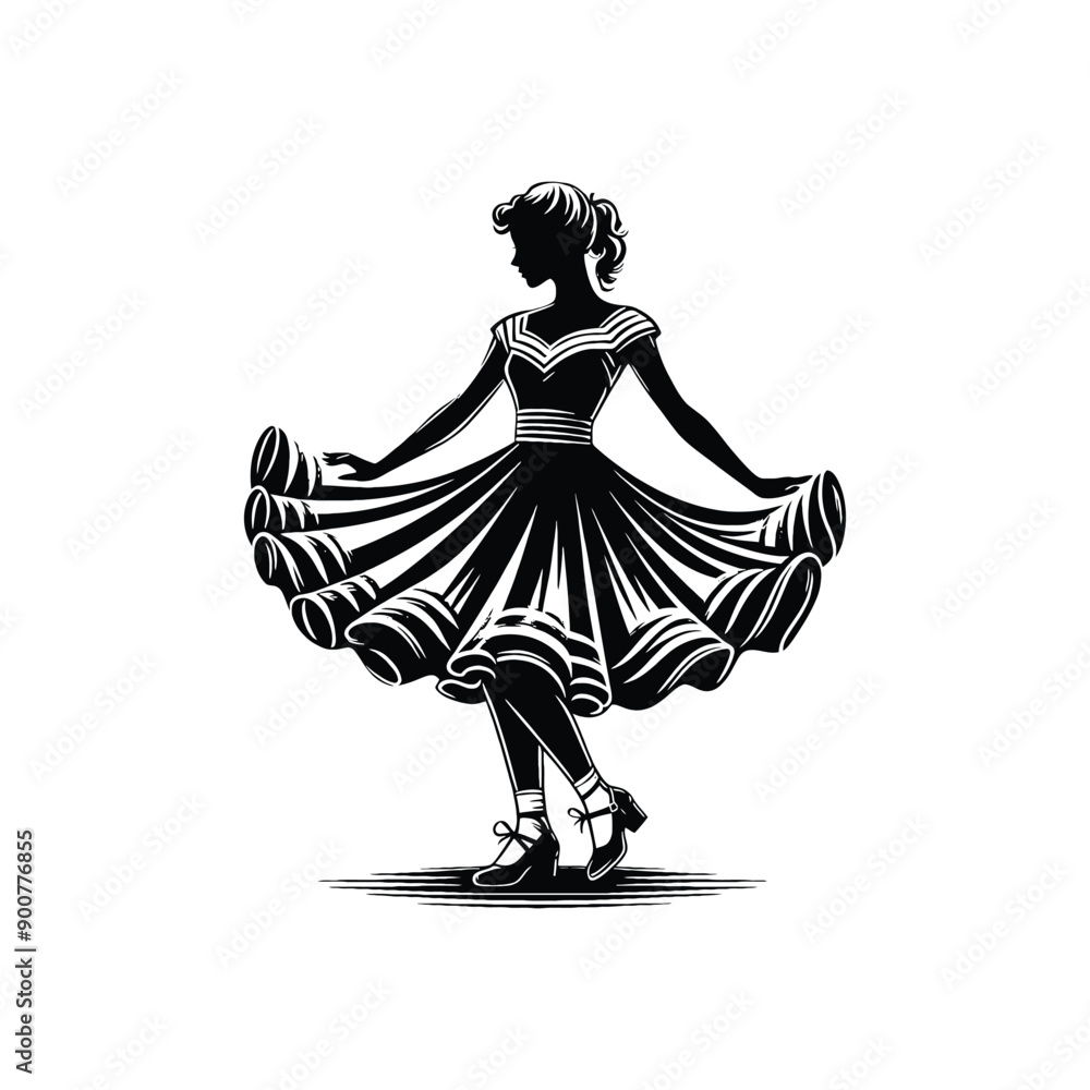woman wearing retro fashion swing dance dress with a twirly skirt and Mary Jane shoes woman wearing retro fashion swing dance dress with a twirly skirt and Mary Jane shoes