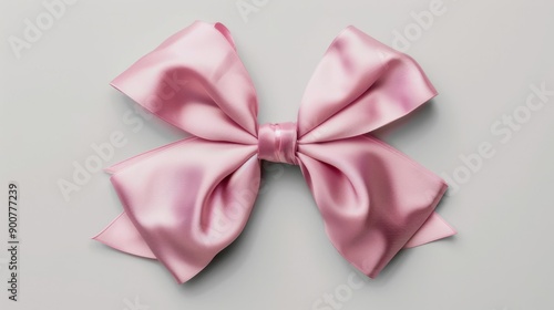 Pink Satin Bow on a Grey Background