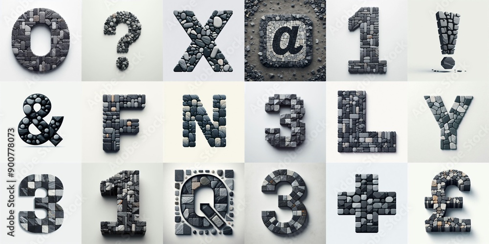 Naklejka premium Dark gray and red stones Tiling Lettering Typeface. AI generated illustration