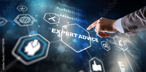 Tablou pe pânză Businessman touching finger on the virtual screen and selecting Expert advice