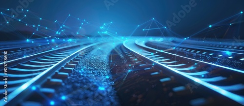 Futuristic Railway Tracks with Glowing Network Connections
