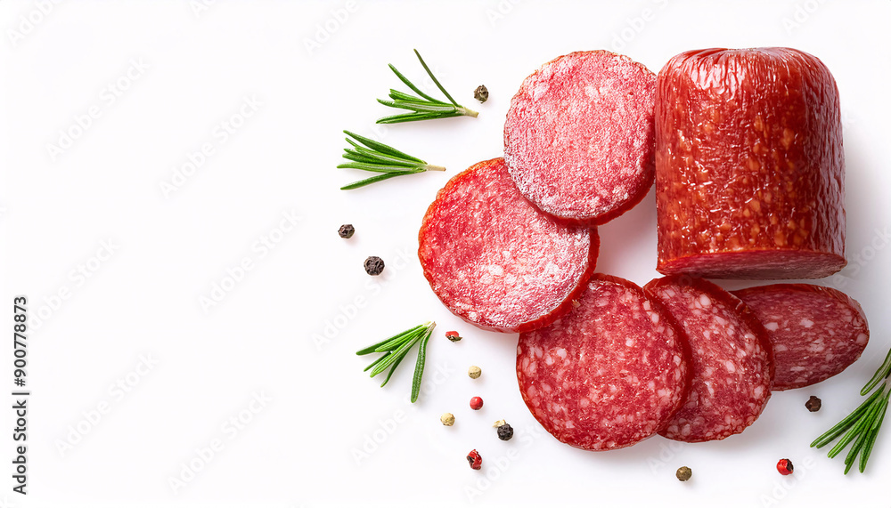 salami slices on white background salami slices on white background