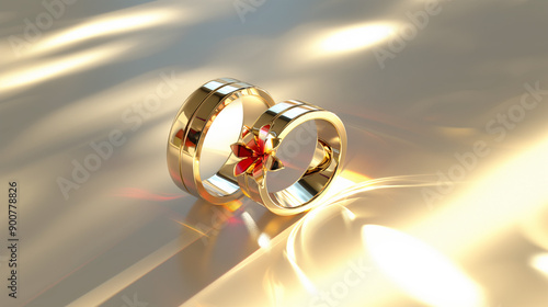 Bright background with wedding rings, minimal concept