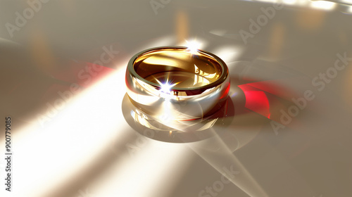 Bright background with wedding ring, minimal concept