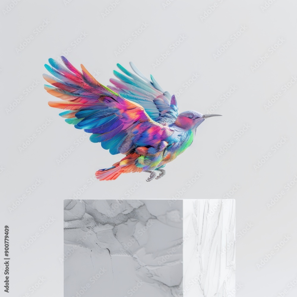 Fototapeta premium a colorful bird flying over a marble block