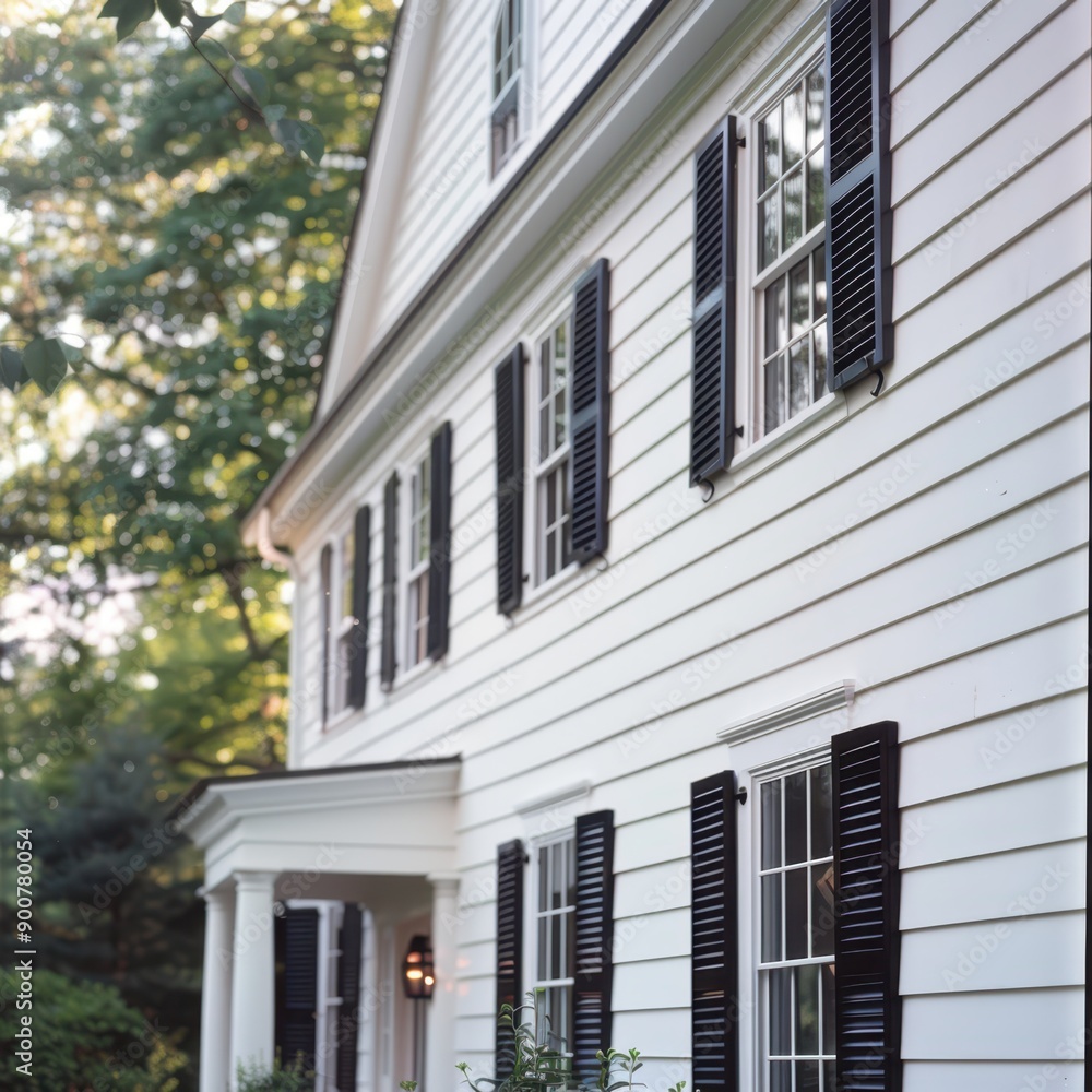 a white house with black shutters and a front porch a white house with black shutters and a front porch