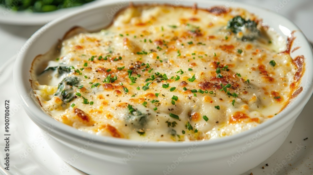 Creamy spinach gratin with a golden, bubbly cheese topping. Side dish Creamy spinach gratin with a golden, bubbly cheese topping. Side dish