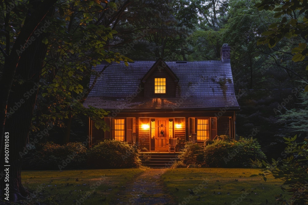 Cozy Winter Home with Soft Glow in Snowy Forest - Ideal for Home Insurance, Winter, and Holiday Themes Cozy Winter Home with Soft Glow in Snowy Forest - Ideal for Home Insurance, Winter, and Holiday Themes