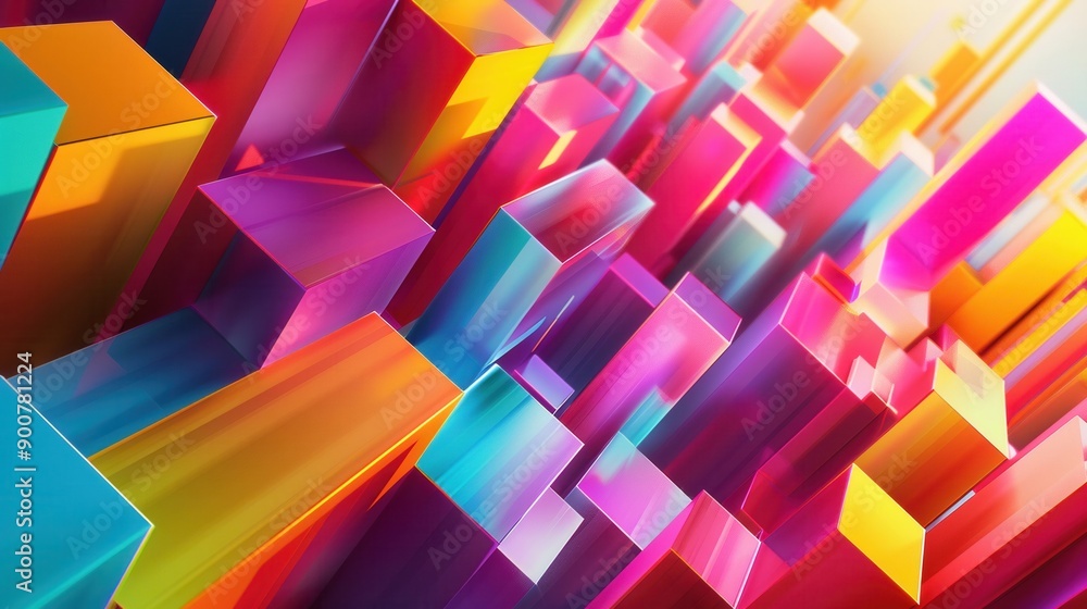 Striking 3D abstract background with bright colors and geometric shapes. Great for eye-catching ads Promotion of energetic activities or dynamic website design Striking 3D abstract background with bright colors and geometric shapes. Great for eye-catching ads Promotion of energetic activities or dynamic website design